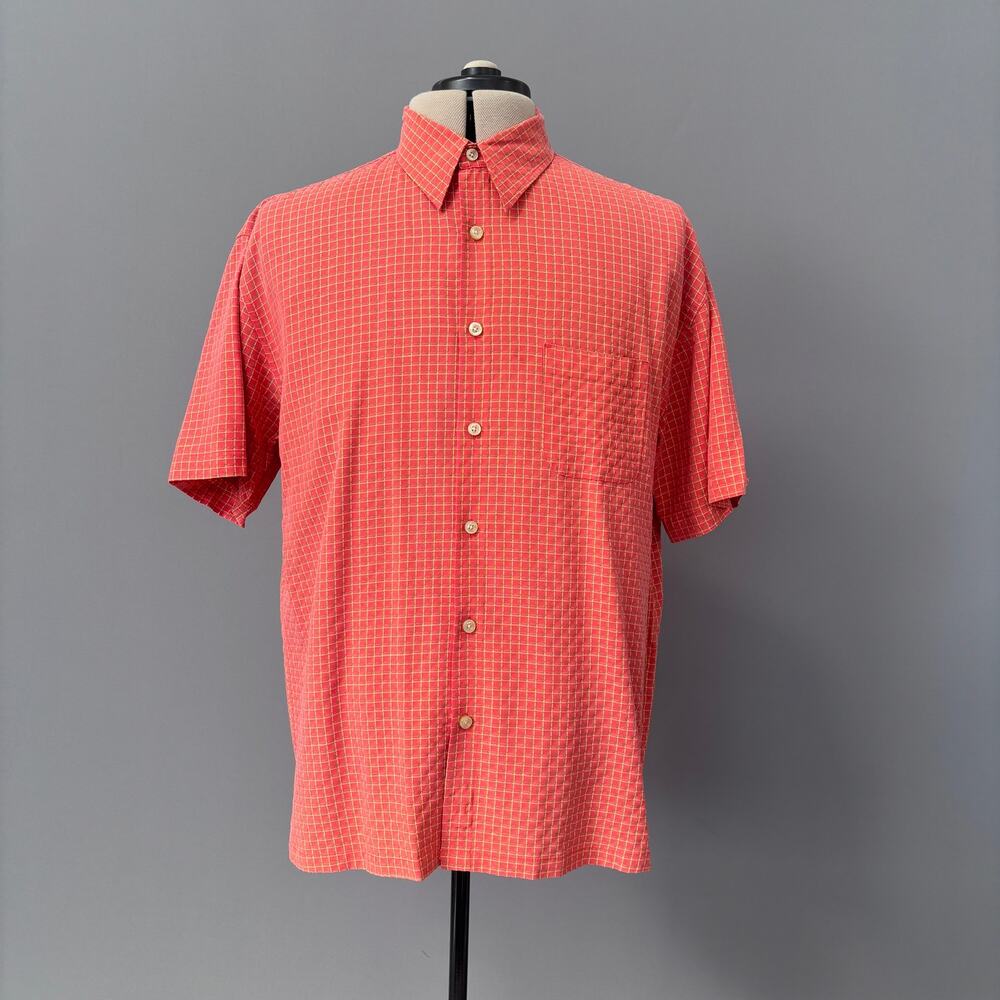 SQWEAR Mens Short Sleeve Button Front Shirt Orange Checked XL